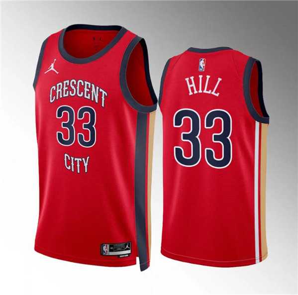 Mens New Orleans Pelicans #33 Malcolm Hill Red Statement Edition Stitched Basketball Jersey Dzhi